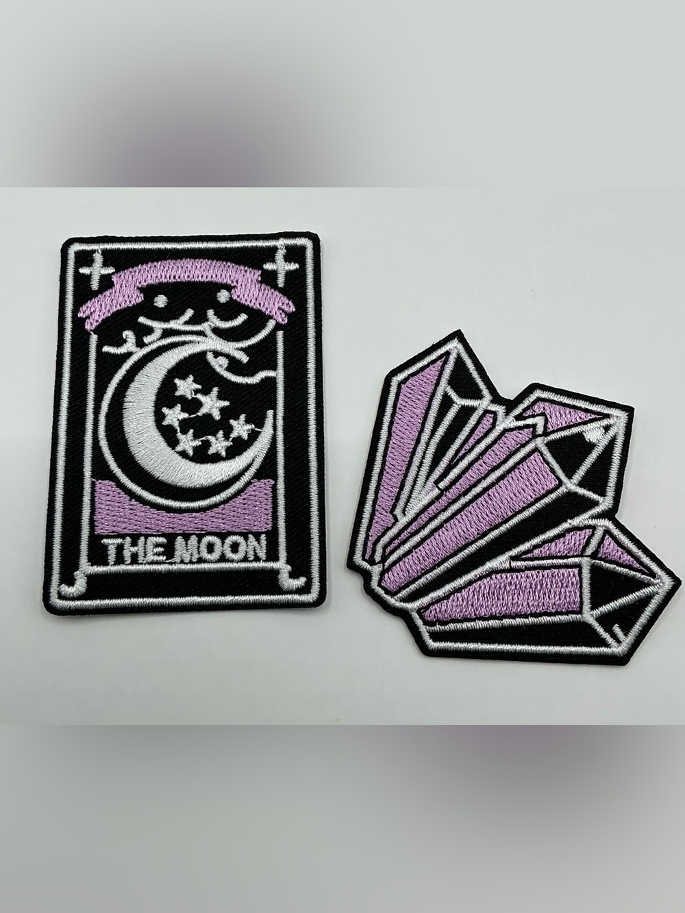 2 IRON OR SEW ON EMBROIDERED WITCHY PATCHES MOON TAROT CRYSTALS